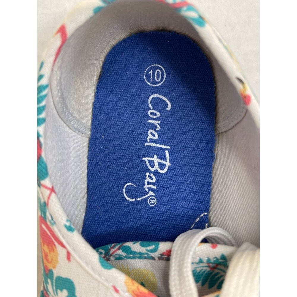 Canvas Lace-Up Sneakers Pink Flamingo Green Tropical Beach Flats Shoes Size 10 - Picture 8 of 11